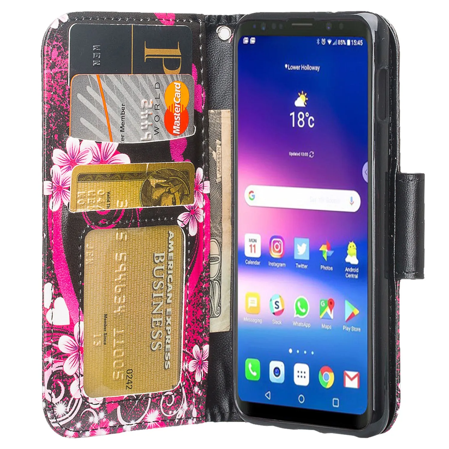 Samsung Galaxy S10e Case, Wrist Strap Pu Leather Wallet Case [Kickstand] with ID & Credit Card Slots - Heart Butterflies