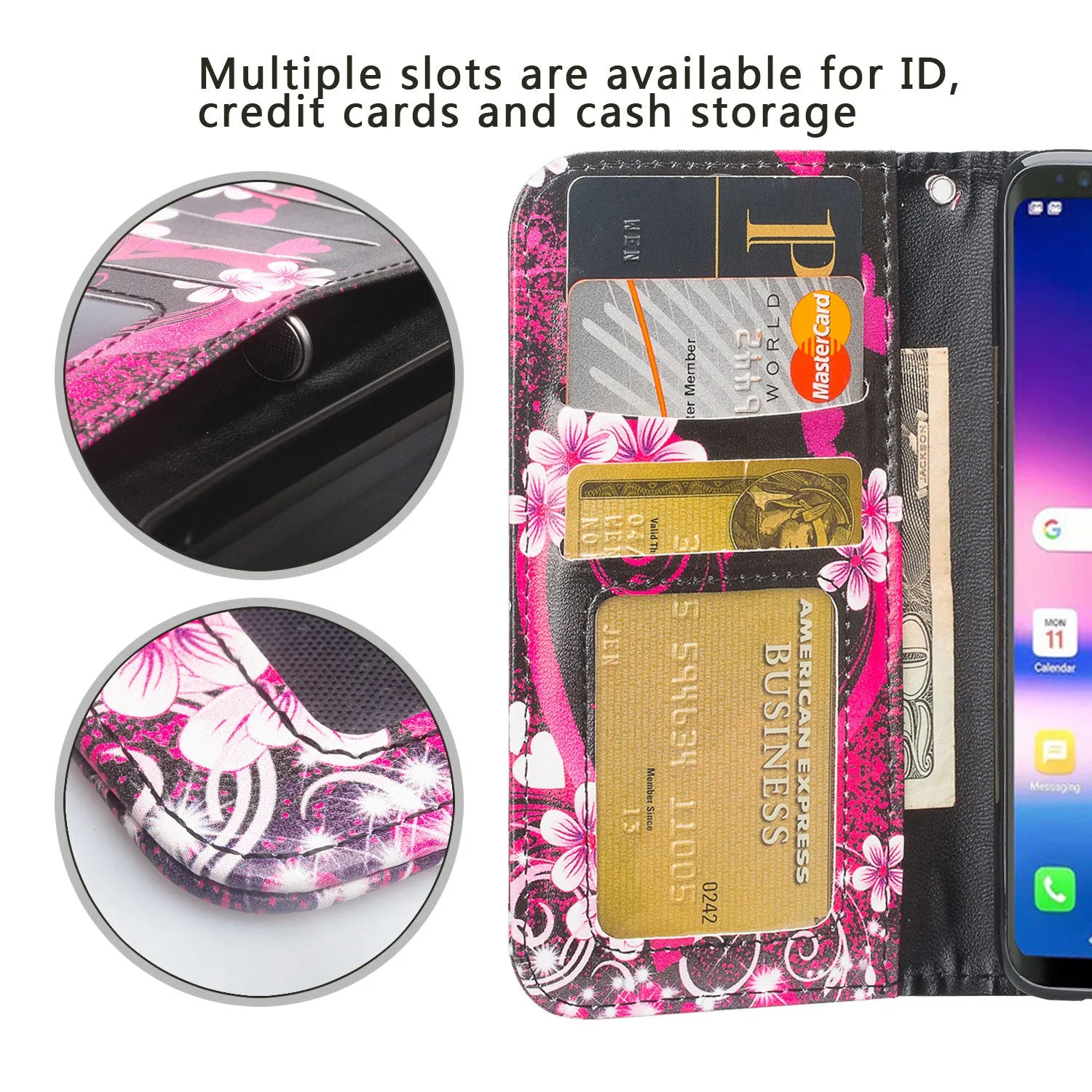 Samsung Galaxy S10e Case, Wrist Strap Pu Leather Wallet Case [Kickstand] with ID & Credit Card Slots - Heart Butterflies