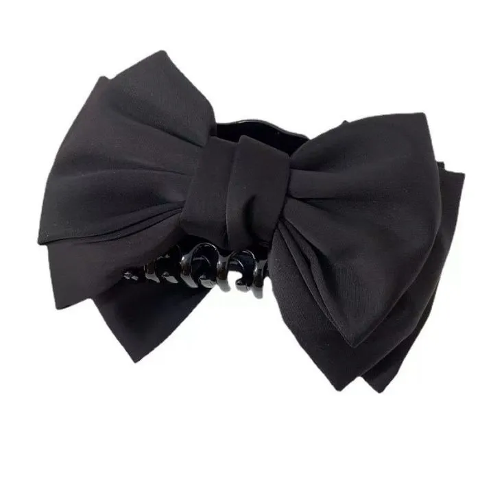 Satin Double Bow Hair Claw - Black