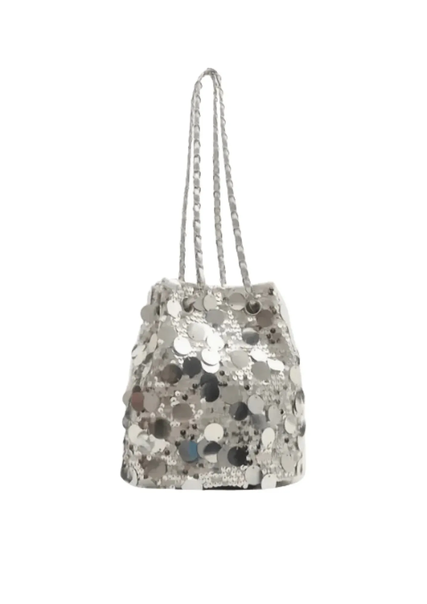 SILVER SEQUINED BUCKET BAG