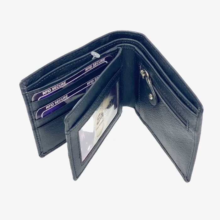 Single Flap RFID Wallet With ID Pocket and Coin Purse