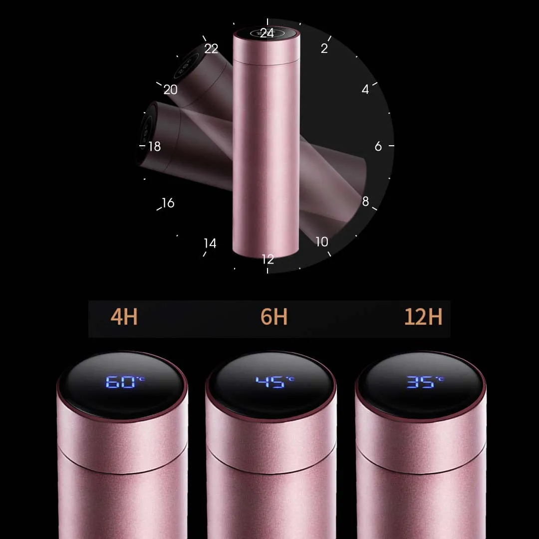 SOGA 2X 500ML Stainless Steel Smart LCD Thermometer Display Bottle Vacuum Flask Thermos Rose Gold