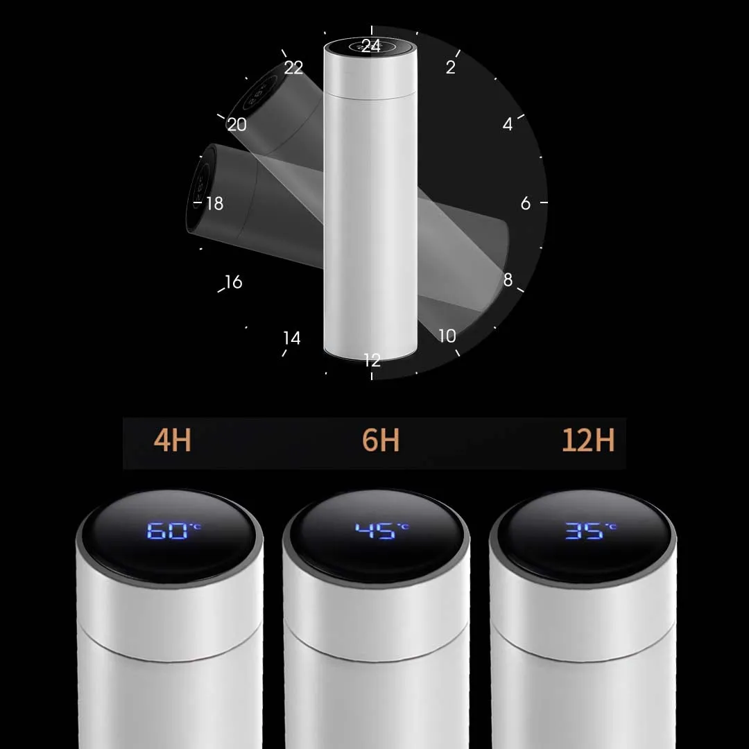 SOGA 2X 500ML Stainless Steel Smart LCD Thermometer Display Bottle Vacuum Flask Thermos White