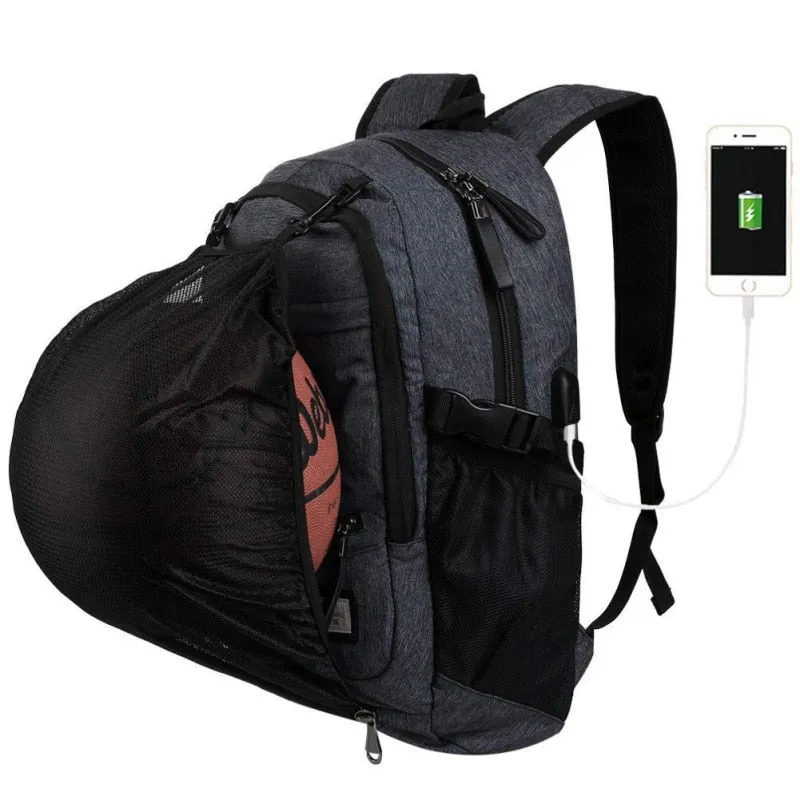 Sport Basketball Backpack Laptop School Bag With Football Basketball Net