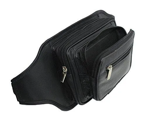 STARHIDE Large Genuine Leather Travel Money Belt Bum Bag Adjustable Waist Strap 510 Black