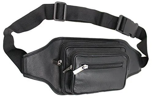 STARHIDE Large Genuine Leather Travel Money Belt Bum Bag Adjustable Waist Strap 510 Black