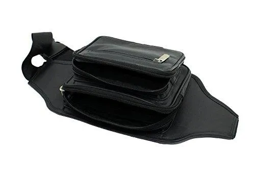 STARHIDE Large Genuine Leather Travel Money Belt Bum Bag Adjustable Waist Strap 510 Black