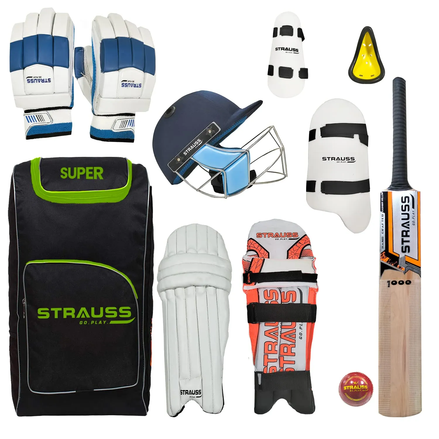 Strauss Standard (Super) RH Cricket Kit| Size SH| Set of 9 Complete Cricket Set