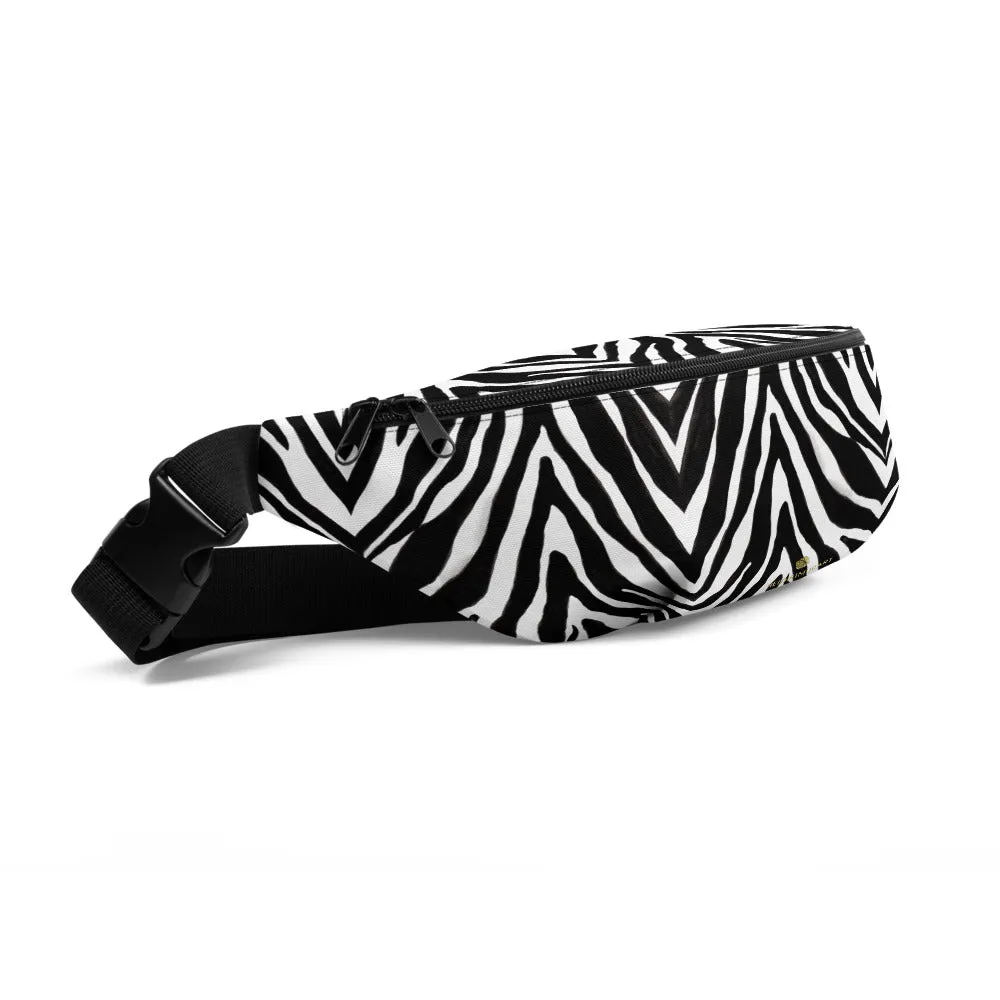 Stylish Zebra Fanny Pack, Black White Zebra Animal Print Designer Fanny Pack Cross Body Bum Bag- Made in USA/EU