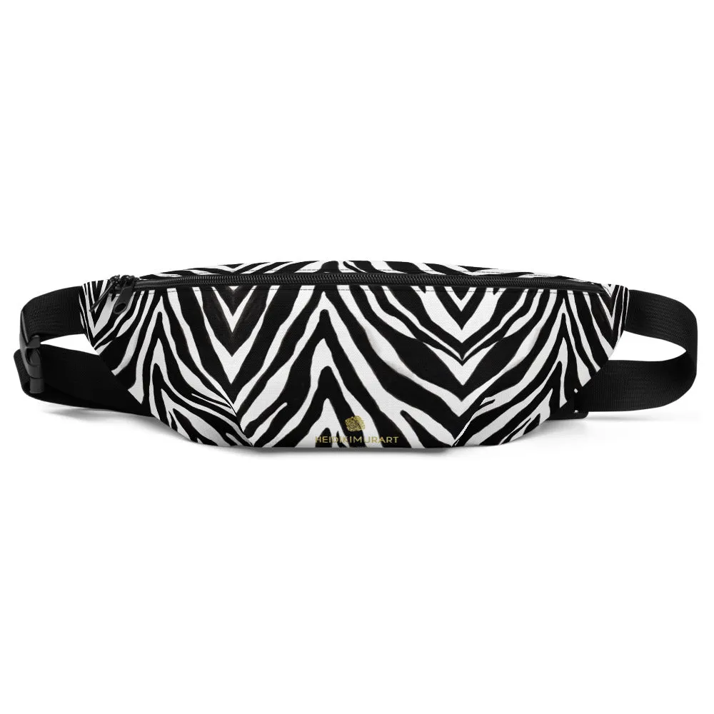 Stylish Zebra Fanny Pack, Black White Zebra Animal Print Designer Fanny Pack Cross Body Bum Bag- Made in USA/EU