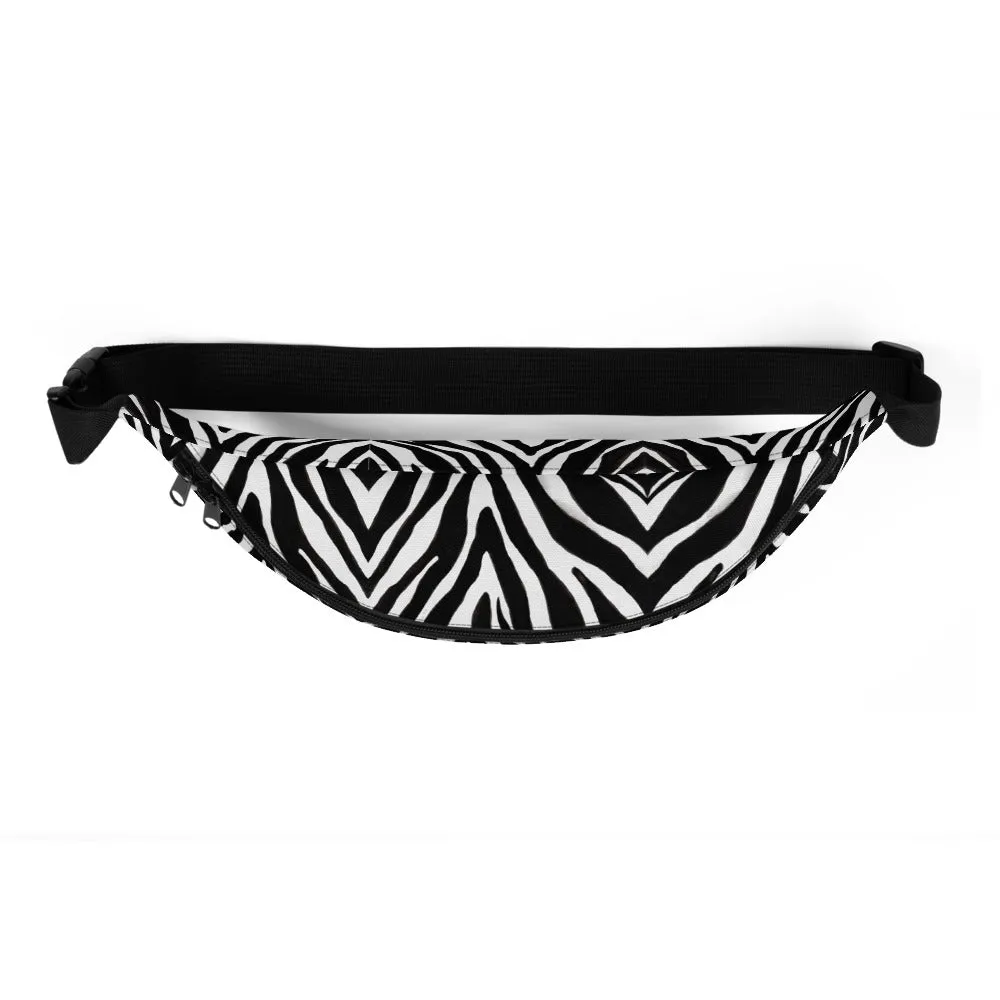 Stylish Zebra Fanny Pack, Black White Zebra Animal Print Designer Fanny Pack Cross Body Bum Bag- Made in USA/EU