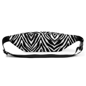 Stylish Zebra Fanny Pack, Black White Zebra Animal Print Designer Fanny Pack Cross Body Bum Bag- Made in USA/EU