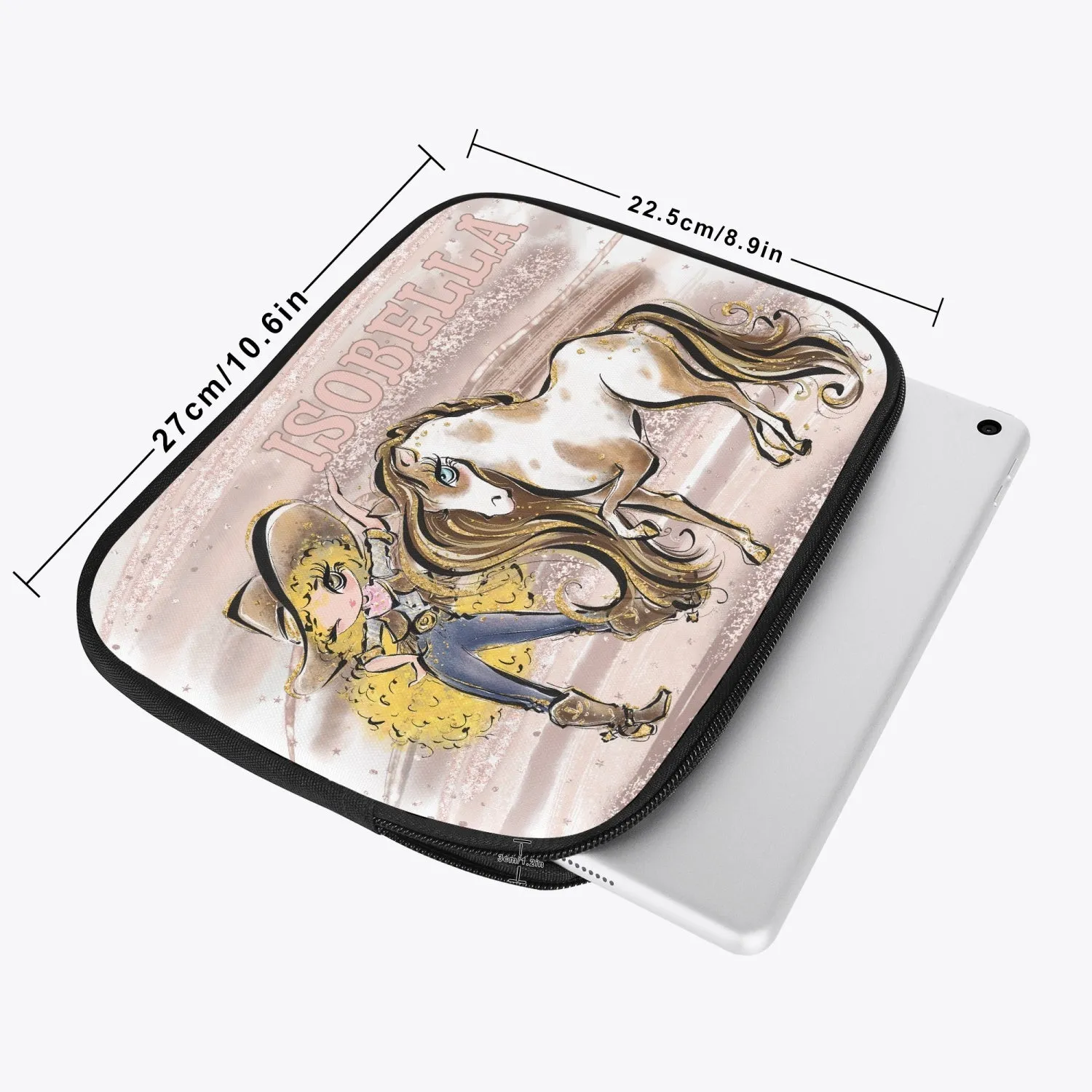 Tablet Sleeve - Howdy, Cowgirl and Horse, Blonde Curly Hair, Brown Eyes