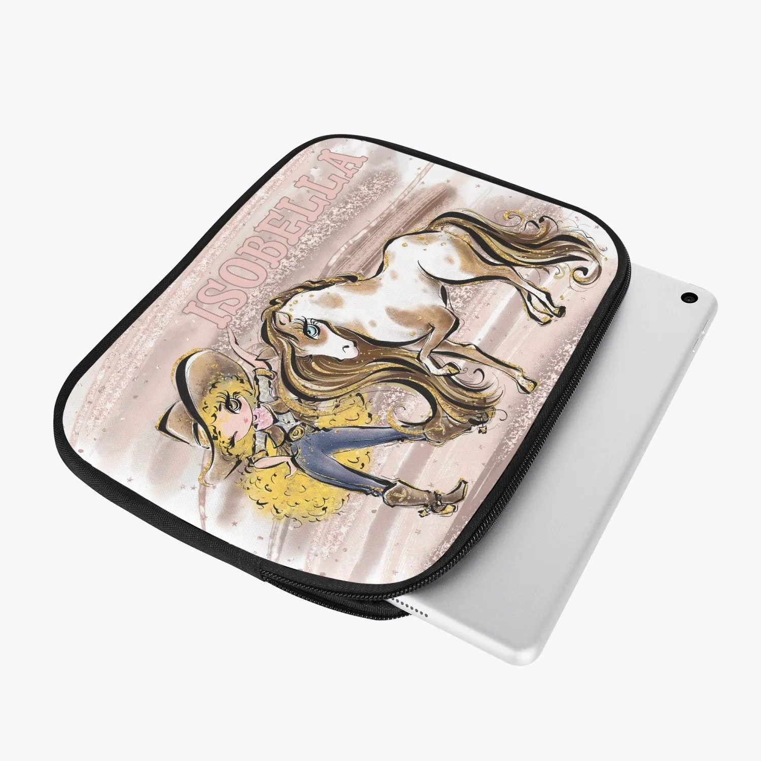 Tablet Sleeve - Howdy, Cowgirl and Horse, Blonde Curly Hair, Brown Eyes