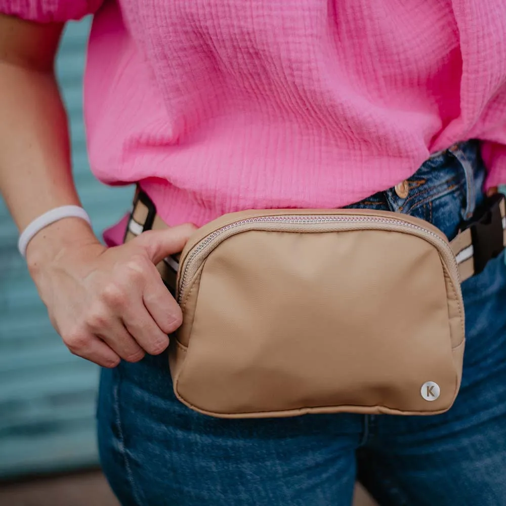 Tan Solid Wholesale Belt Bag with Striped Strap