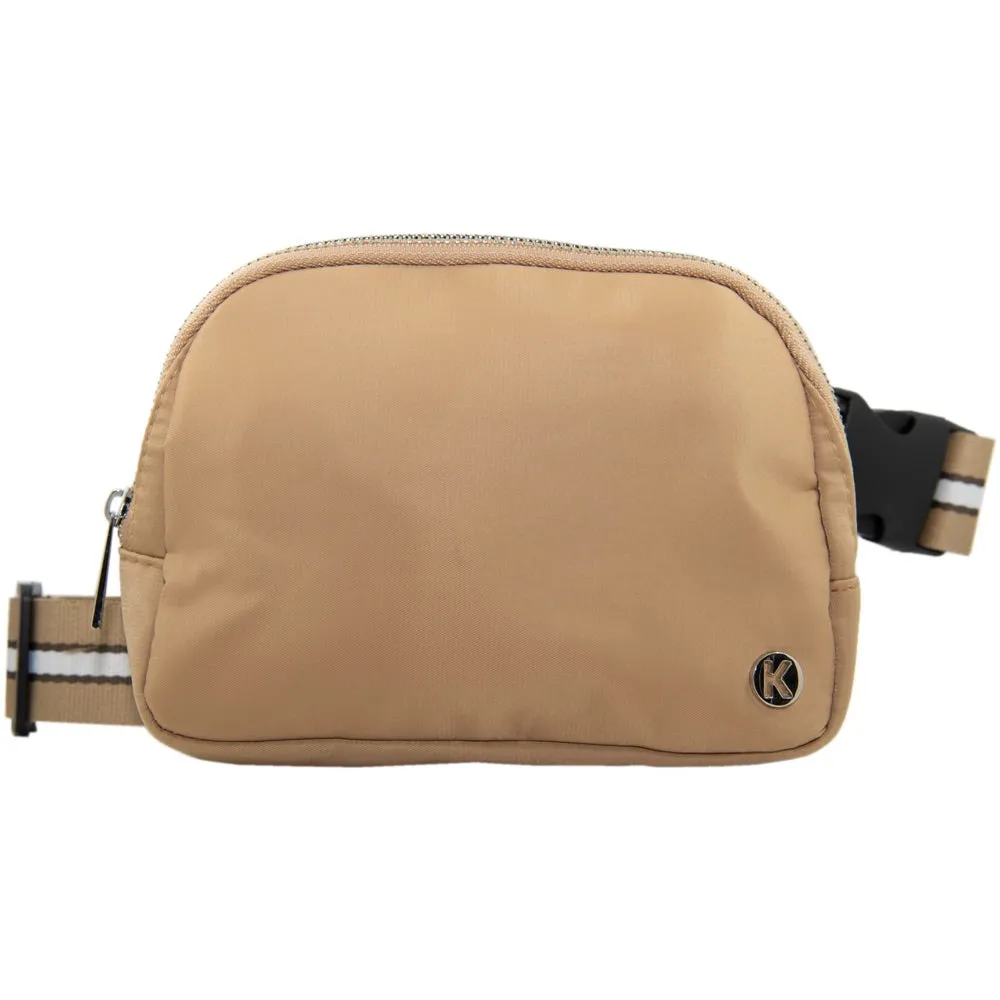 Tan Solid Wholesale Belt Bag with Striped Strap