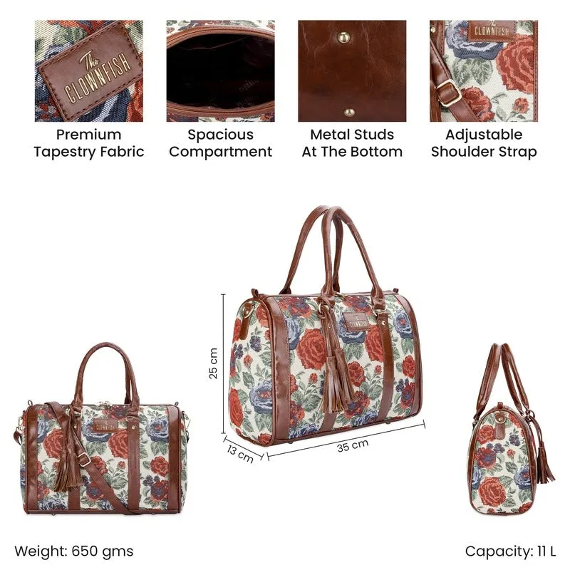 THE CLOWNFISH Lorna Tapestry Fabric & Faux Leather Handbag Sling Bag for Women Office Bag Ladies Shoulder Bag Tote For Women College Girls (Red-Floral)