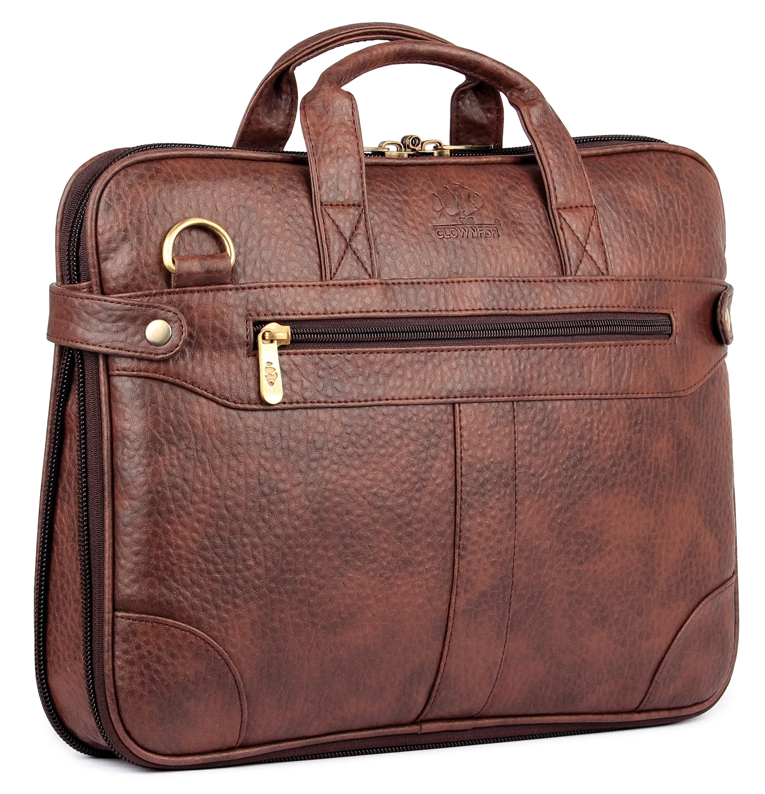 THE CLOWNFISH Royal Synthetic Leather Laptop Briefcase - | Laptop bag | Messenger bag (Dark Brown) With 365 days warranty