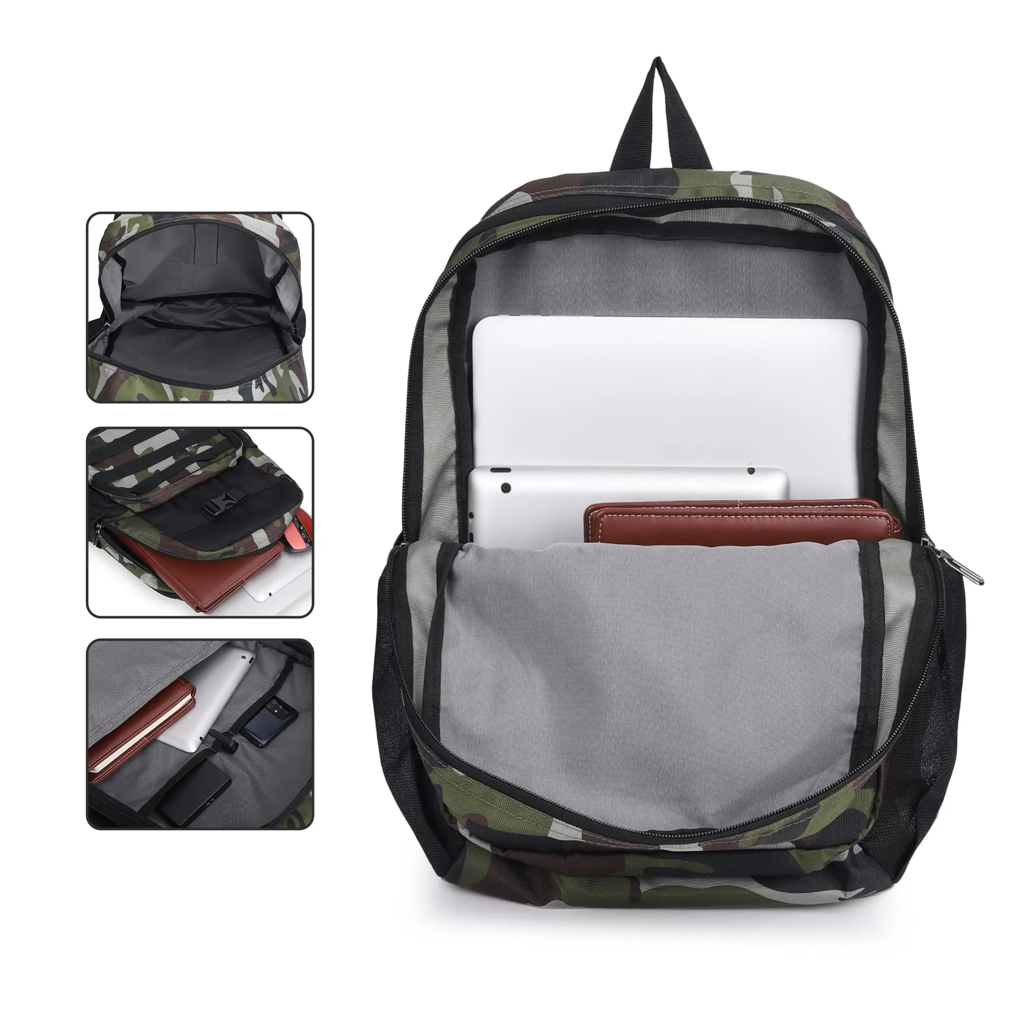 THE CLOWNFISH Squadron Polyester Camouflage Print 21 Litres Unisex Travel Laptop Backpack for 14 inch Laptop (Green Camo)