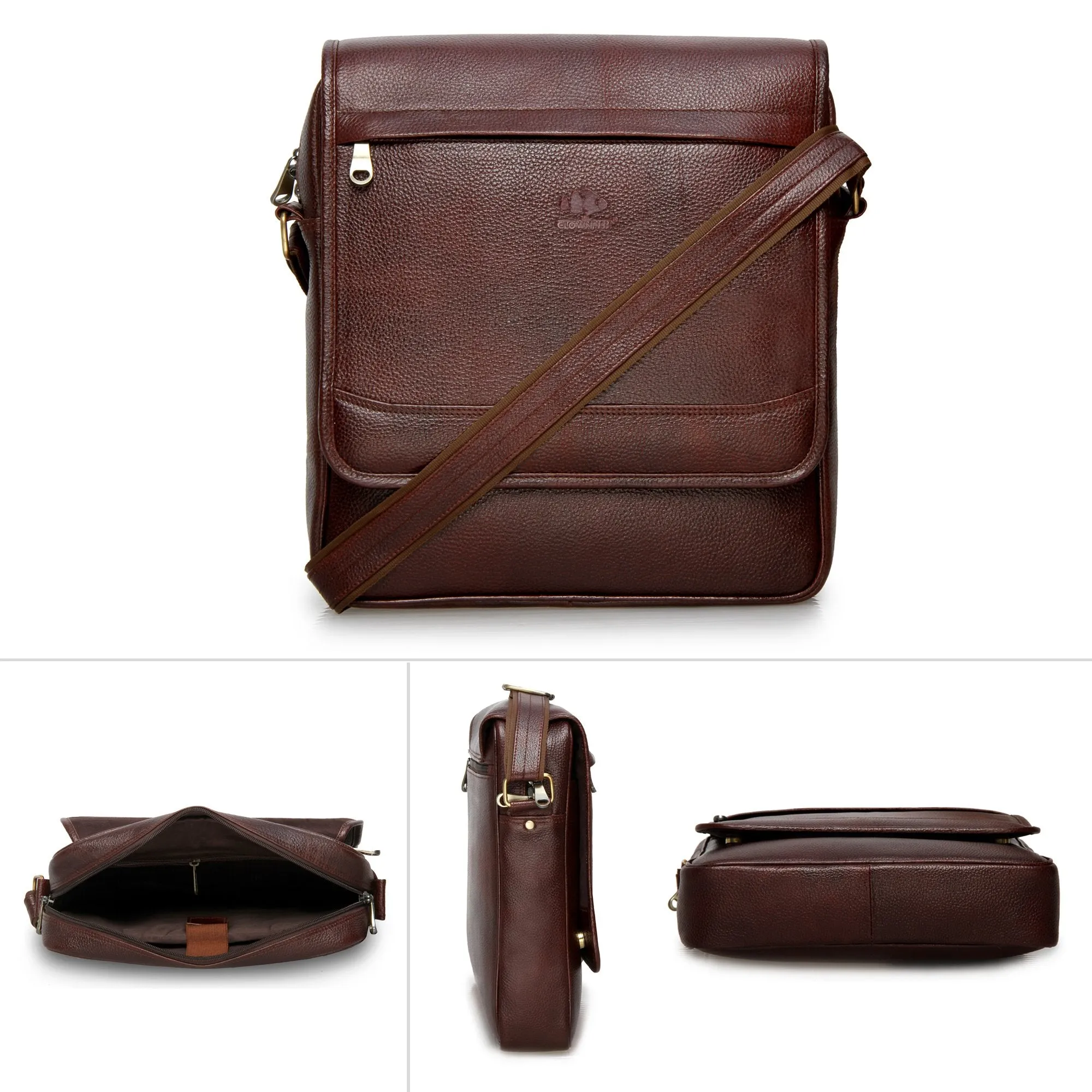 THE CLOWNFISH TCFSLBLBR-1 Leather 8.3-Litre Laptop Bag (Brown)