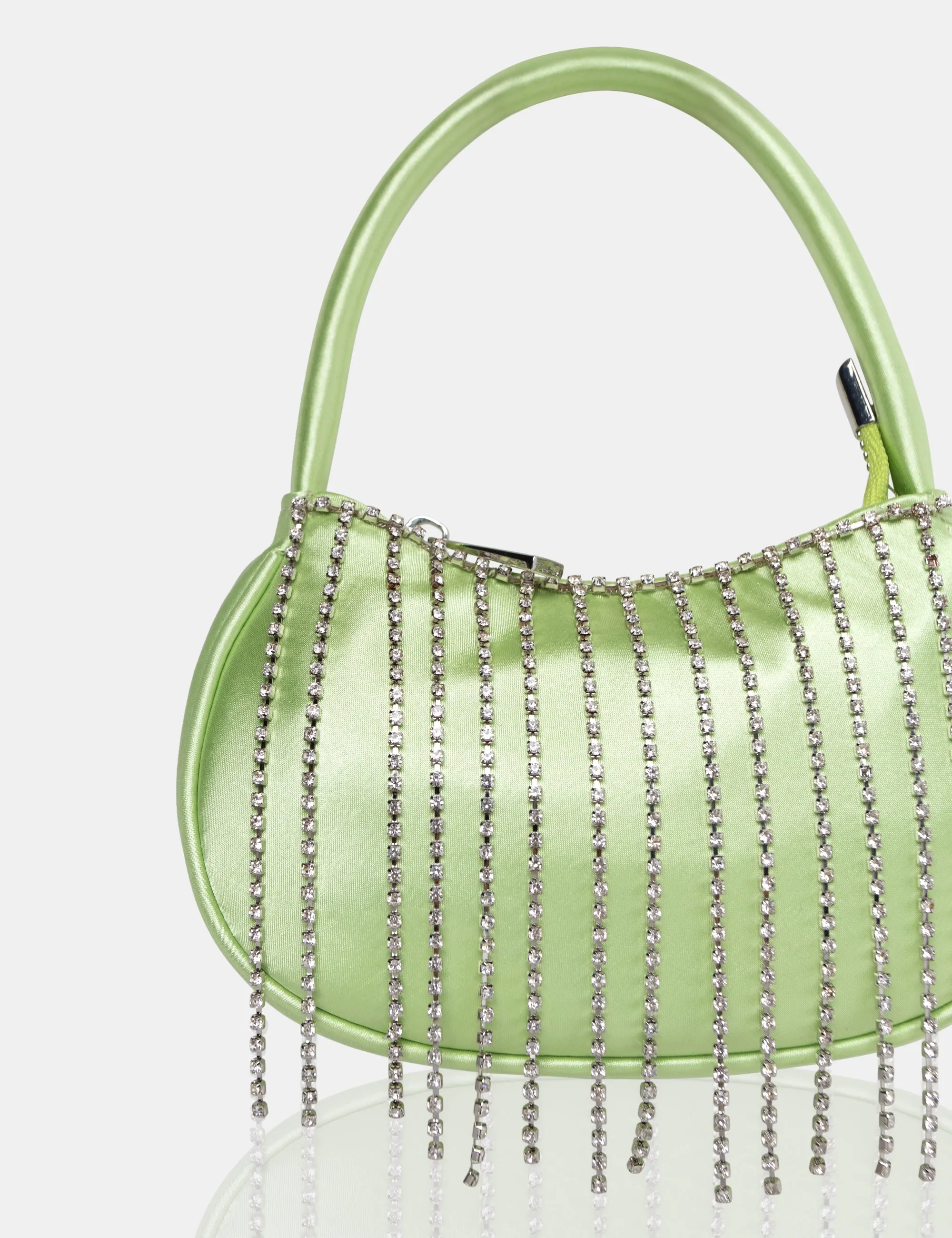 The Sia Soft Green Satin Diamante Trim Mini Bag