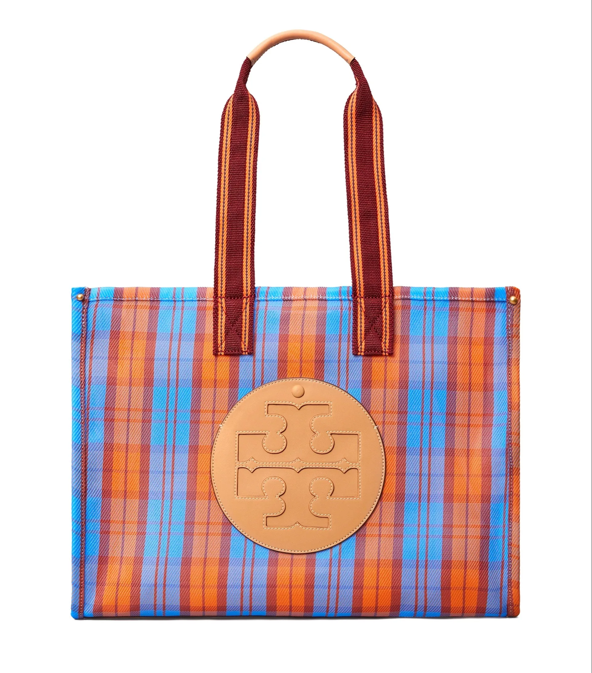 Tory Burch Blue, Orange Mercado Plaid Ella Mesh Market Tote Bag