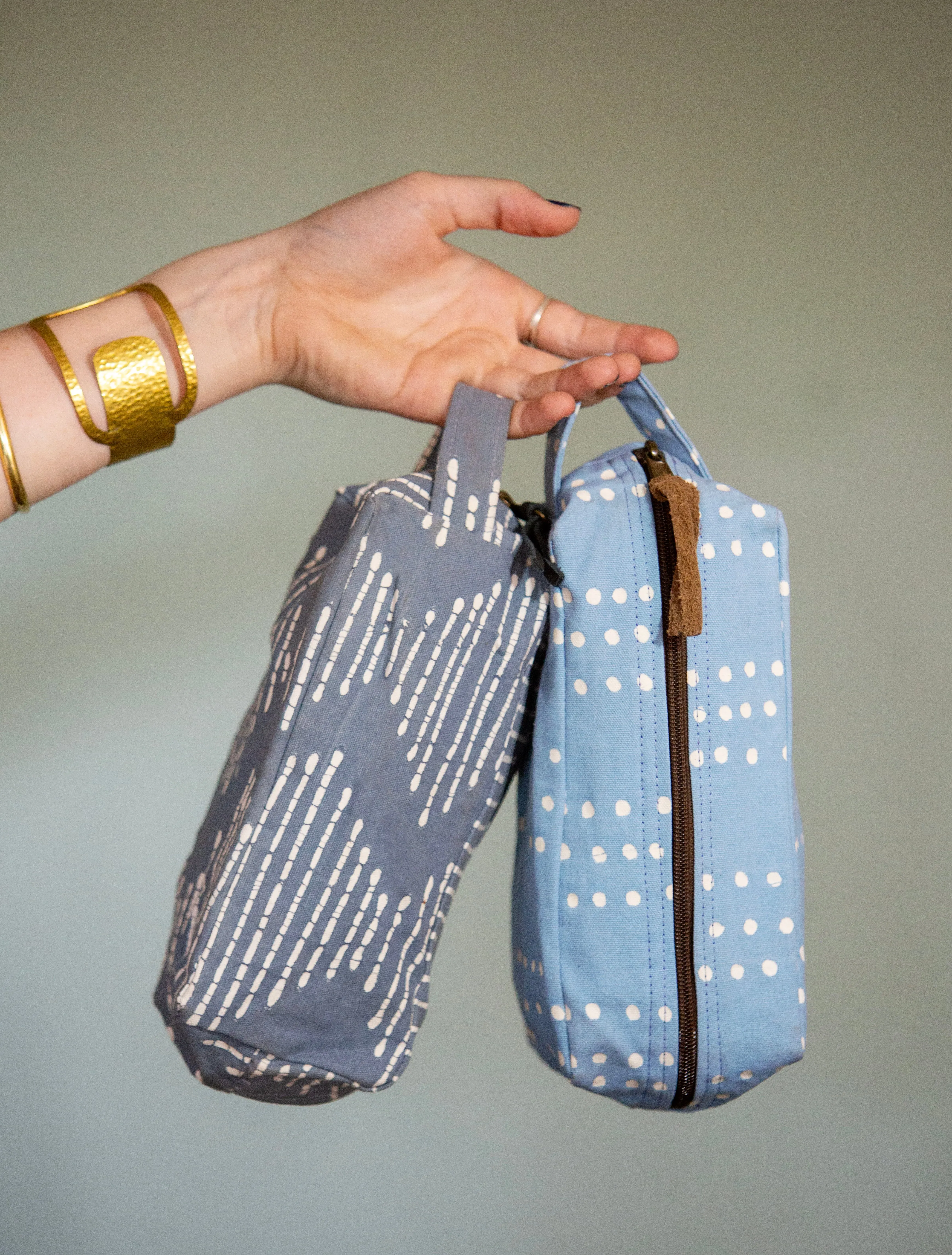 Tribal Cloth Indigo Light Blue Dots Travel Pouch