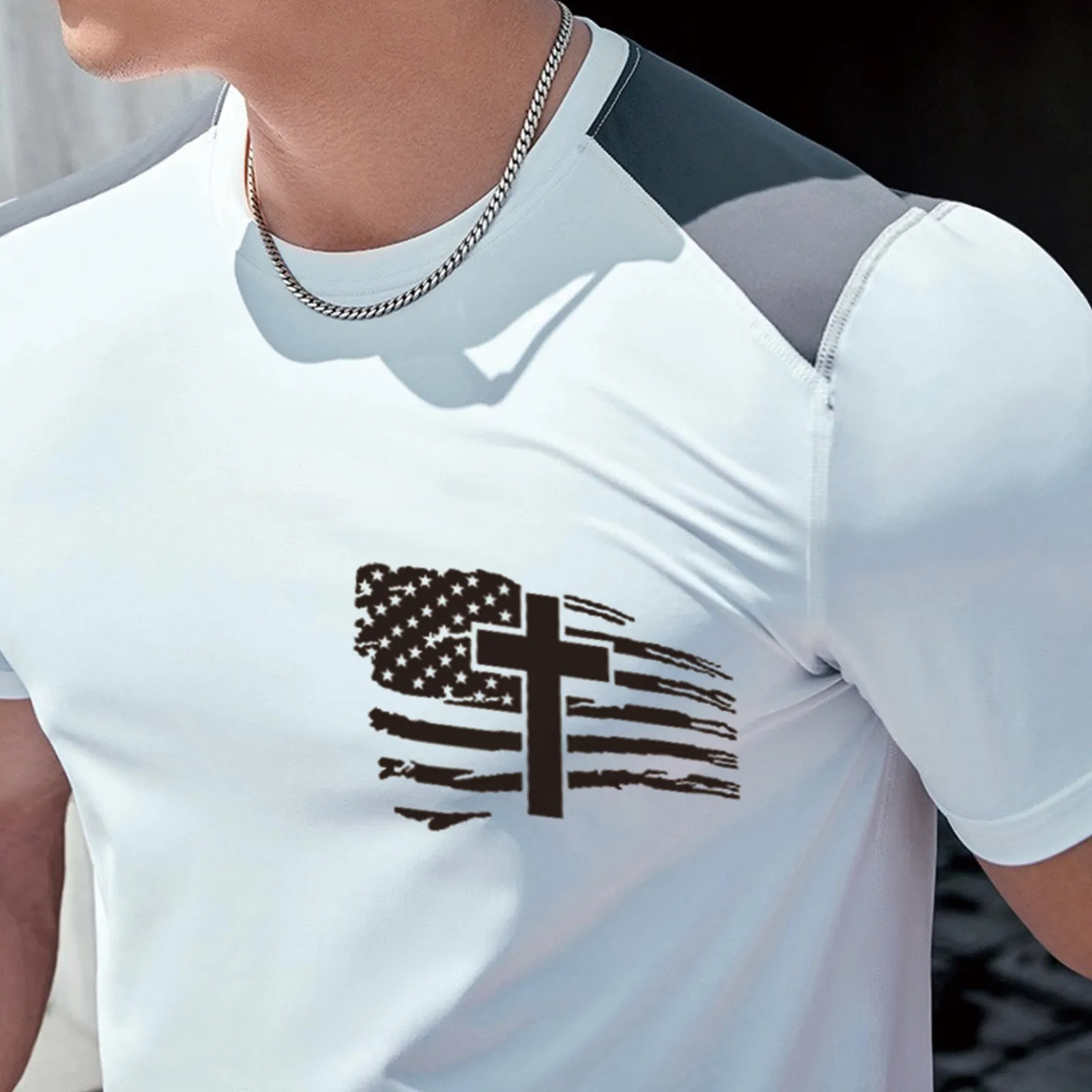 USA FALG COLOR BLOCK ACTIVE DRY-FIT MOISTURE WICKING GRAPHIC TEE