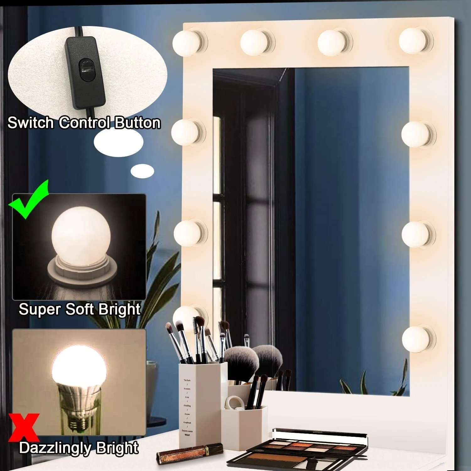 Vanity Set with Lighted Mirror Makeup Vanity Dressing Table Dresser Writing Desk with Drawer for Bedroom Easy Assembly (10Pcs Warm LED Bulb)