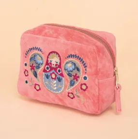 Velvet Embroidered Make-Up Bag - Matryoshka Doll, Petal