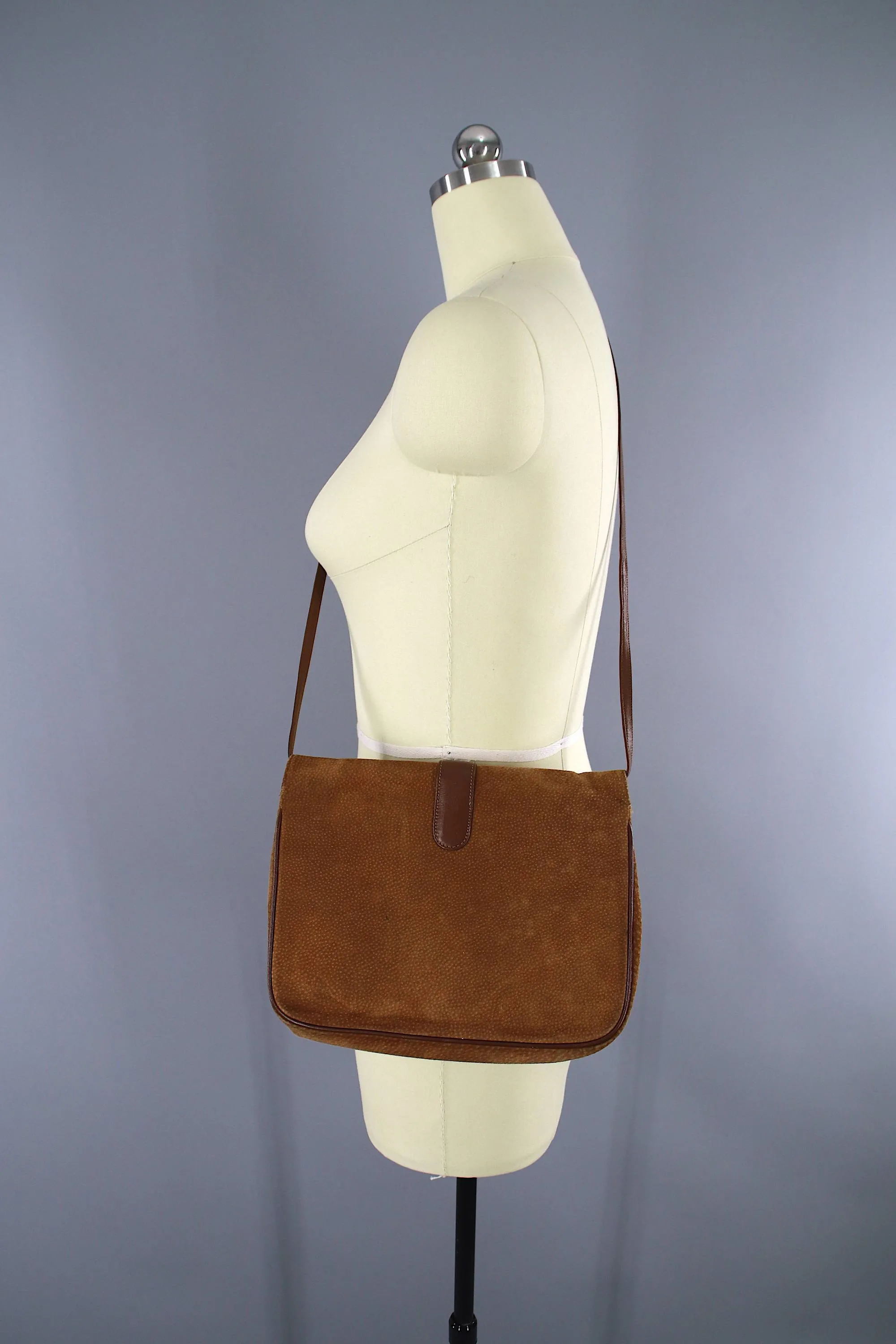 Vintage 1980s HALSTON Suede Shoulder Bag Clutch Purse