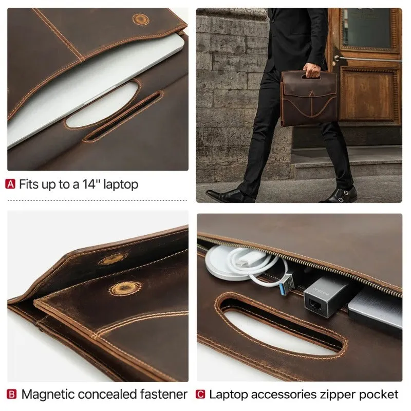 Vintage Genuine Leather Laptop Sleeve Case Men Fashion Casual Office Bag for MacBook