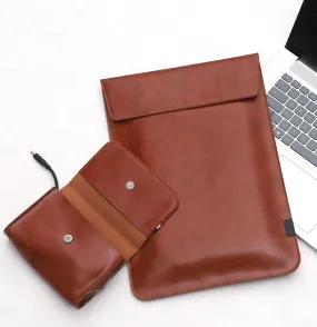 Vintage Leather Laptop Sleeve With Power Pouch