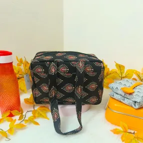 Water Proof Mini Lunch Bag Black with Ditsy Patterns