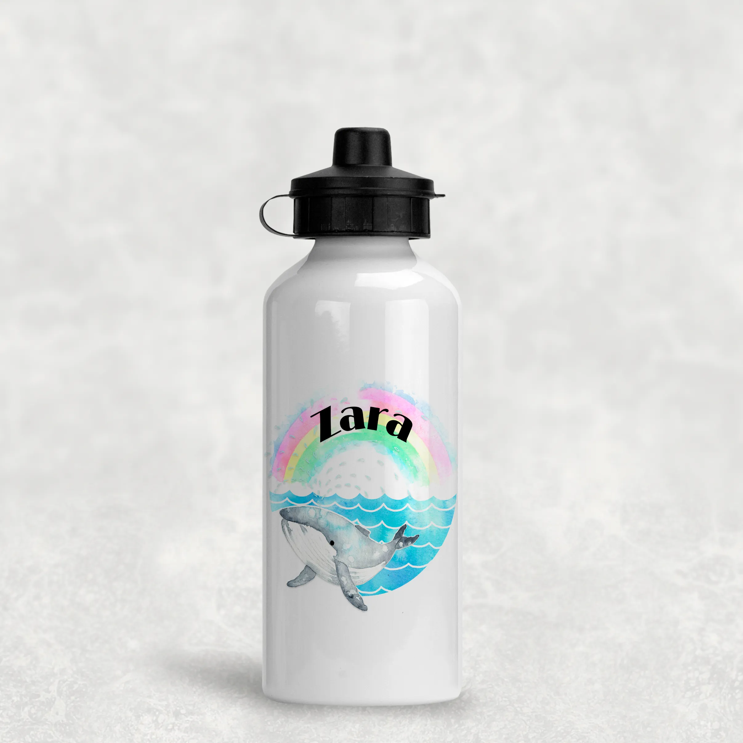 Whale Rainbow Personalised Aluminium Water Bottle 400/600ml