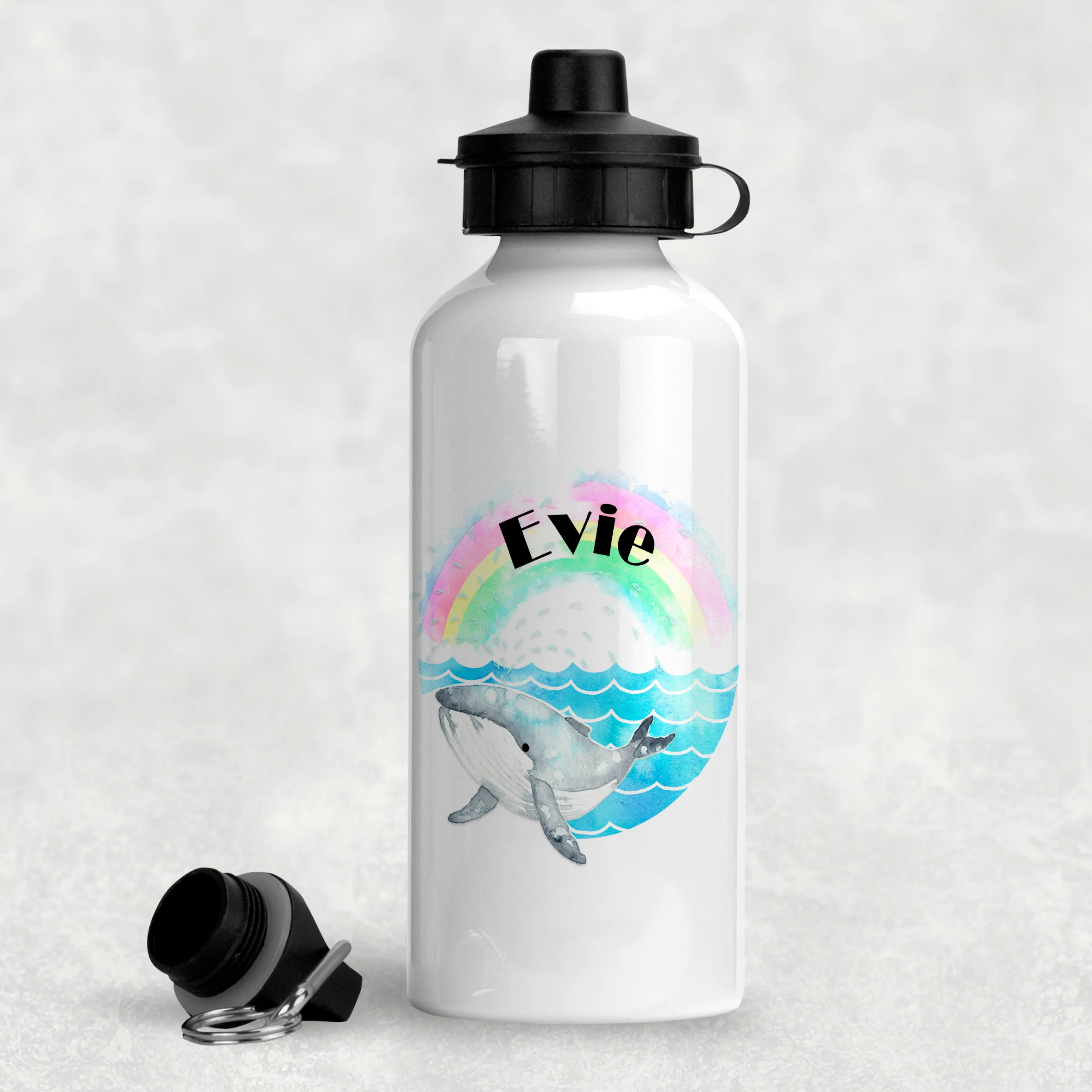 Whale Rainbow Personalised Aluminium Water Bottle 400/600ml