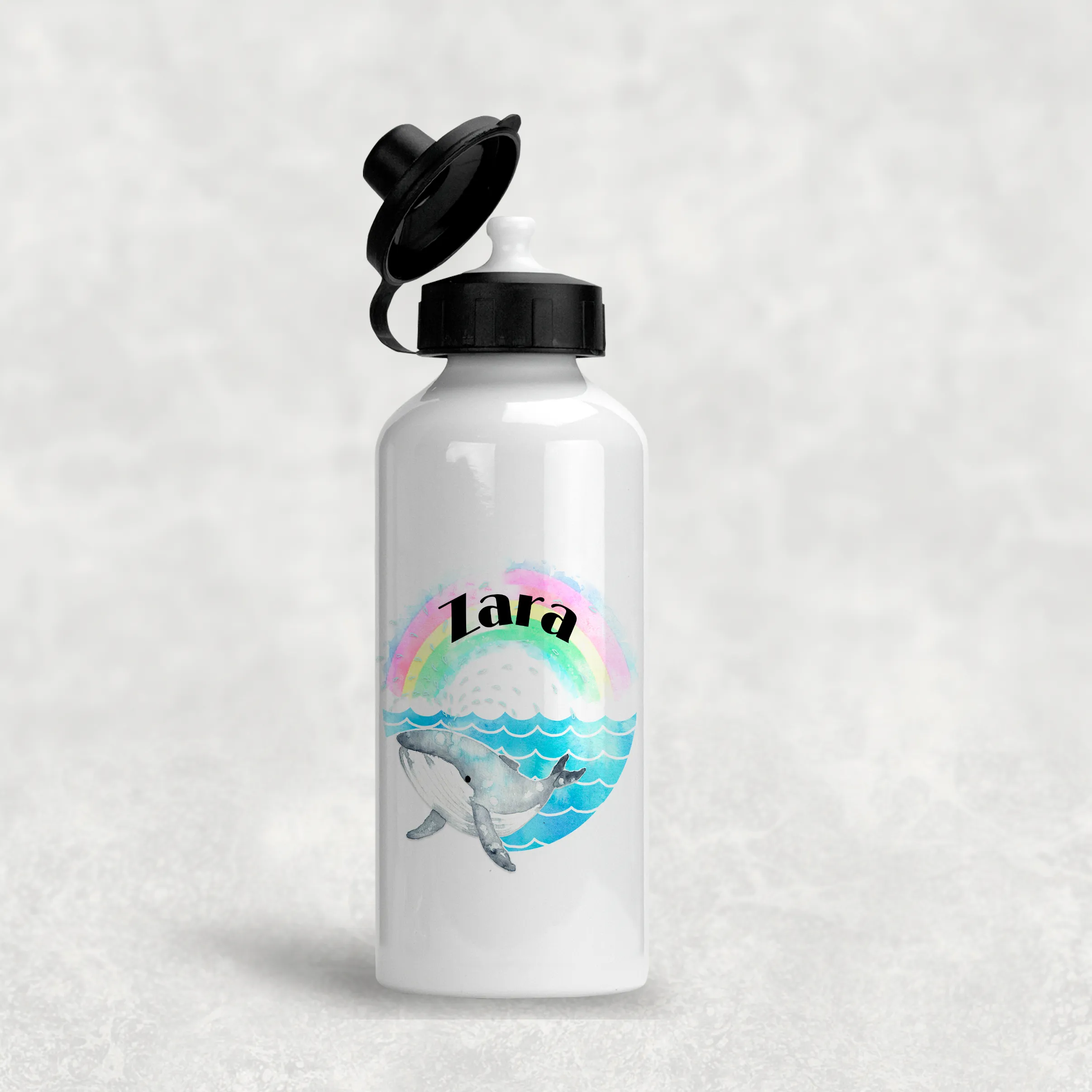 Whale Rainbow Personalised Aluminium Water Bottle 400/600ml