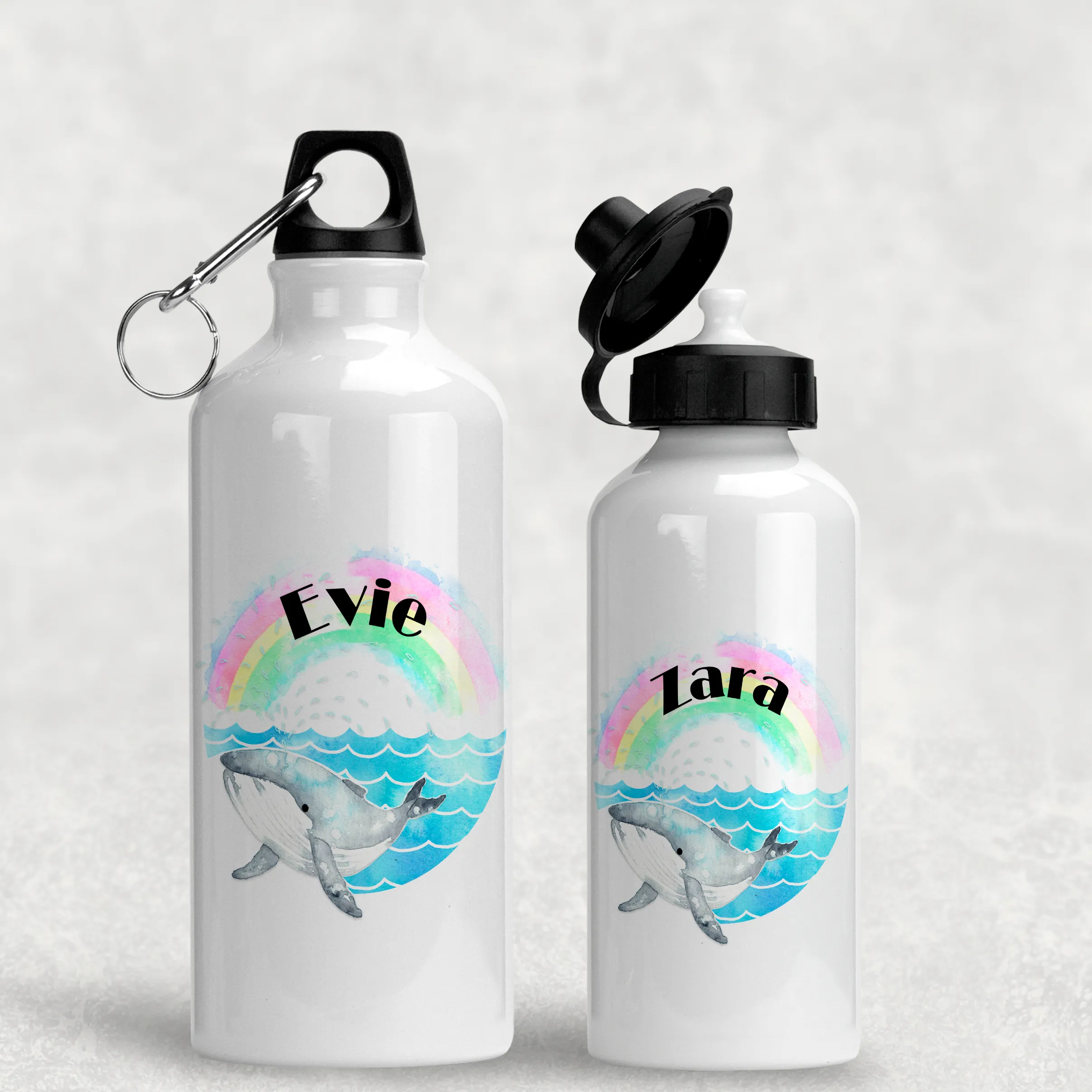 Whale Rainbow Personalised Aluminium Water Bottle 400/600ml