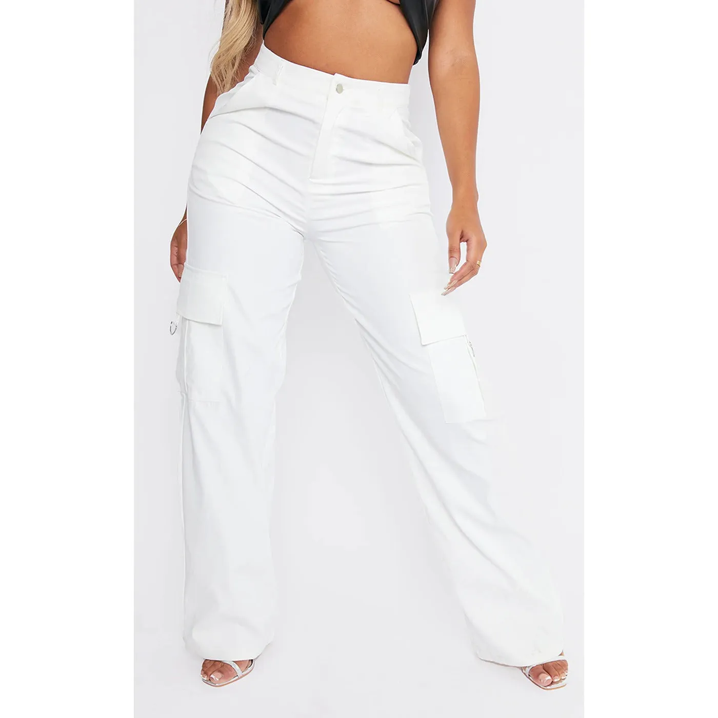 White Cargo Wide Leg Trousers