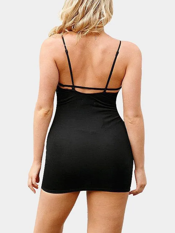 Wholesale Black V-Neck Sleeveless Lace Backless Bodycon Mini Dresses