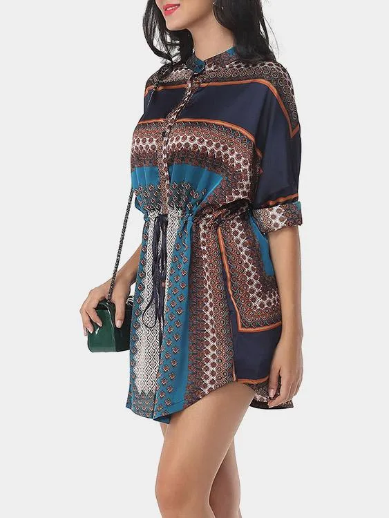 Wholesale Long Sleeve Tribal Print Mini Dress