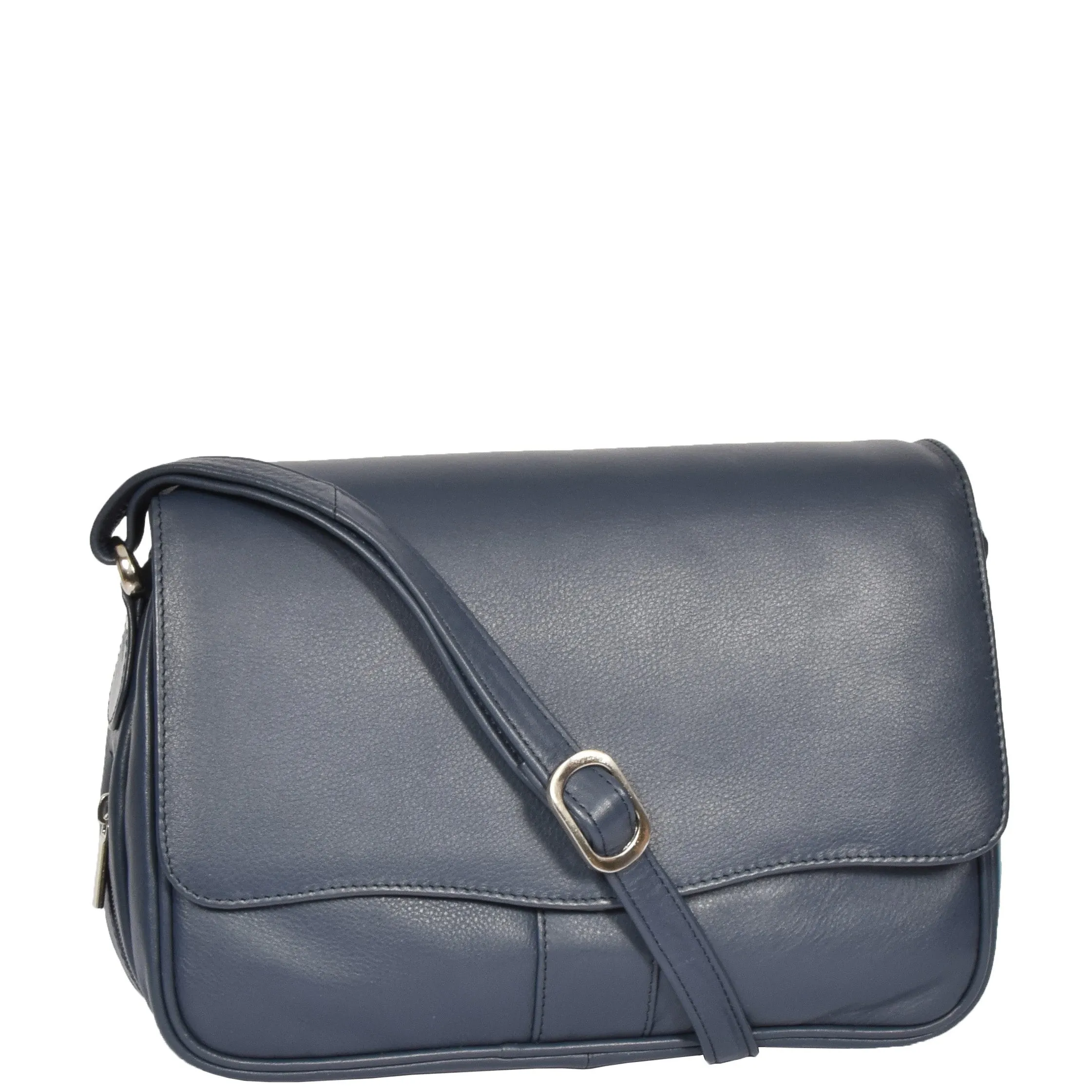 Womens Navy Leather Shoulder Messenger Handbag Ada