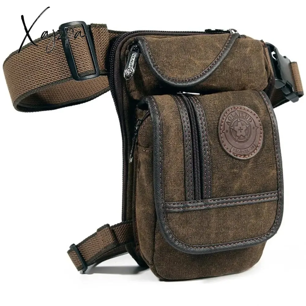 Xajzpa - High Quality Men's Canvas Drop Leg Bag Military Motorcycle Multi-purpose Messenger Shoulder Bags Belt Hip Bum Waist Fanny Pack