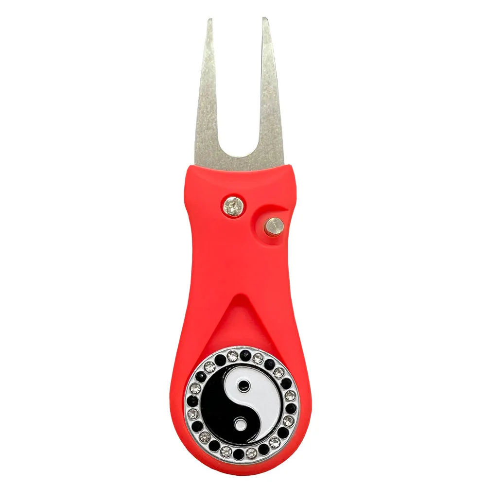 Yin Yang Golf Ball Marker With Colored Divot Repair Tool